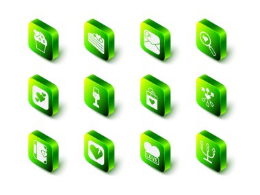 Düğün pastası, Sevgililer Günü Kalpli Zarf, Arama ve Sevgi, Amour oku, Candlestick, alışveriş çantası, Kalp ve Kırık veya boşanma ikonu. Vektör