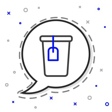 Beyaz arkaplanda izole edilmiş çay poşeti ikonu olan çizgi kupası. Renkli taslak konsepti. Vektör