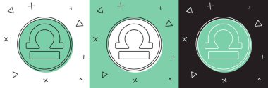 Terazi burç simgesini beyaz ve yeşil, siyah arkaplanda izole et. Astrolojik yıldız falı koleksiyonu. Vektör