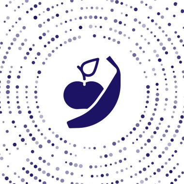 Mavi elma ve muz ikonu beyaz arkaplanda izole edilmiş. Fazla kilolu. Sağlıklı diyet menüsü. Fitness diyeti elması. Soyut çember rastgele noktalar. Vektör