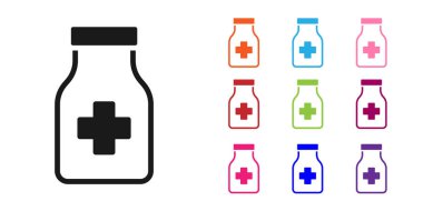 Siyah sakinleştirici haplar beyaz arka planda izole edilmiş. Simgeleri renklendirin. Vektör