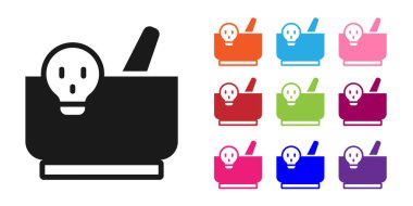 Siyah havan topu ve tokmak simgesi beyaz arkaplanda izole edildi. Simgeleri renklendirin. Vektör