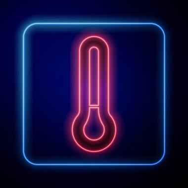 Parlayan neon meteoroloji termometresi siyah arkaplanda izole edilmiş ikonu ölçüyor. Termometre termometresi sıcak ya da soğuk hava gösteriyor. Vektör