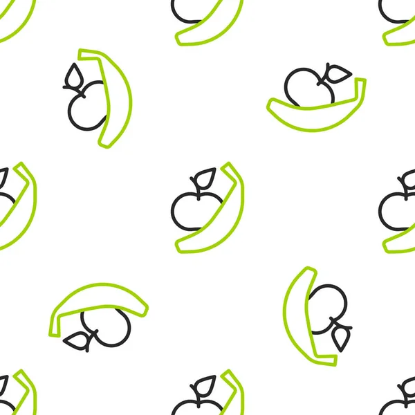 Linha Apple e banana ícone isolado padrão sem costura no fundo branco. O excesso de peso. Menu de dieta saudável. Aptidão maçã dieta. Vetor —  Vetores de Stock