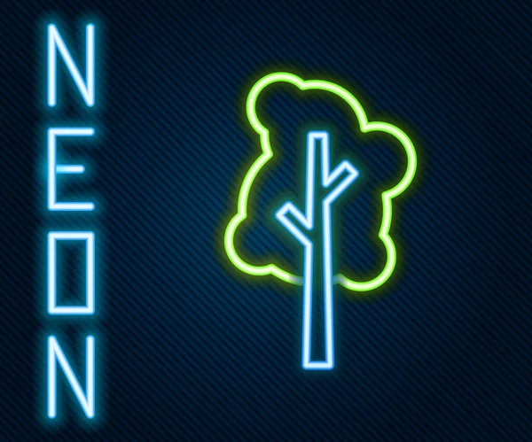 Glödande neon linje träd ikonen isolerad på svart bakgrund. Skogssymbol. Färgstarkt skisskoncept. Vektor — Stock vektor
