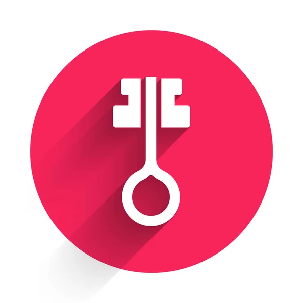 White Old magic key icon isolated with long shadow background. Red circle button. Vector — 图库矢量图片