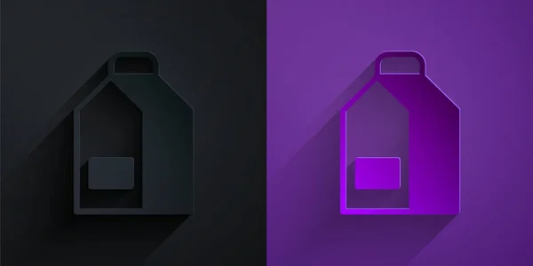 Papierschnitt Papierverpackung für Milchsymbol isoliert auf schwarzem auf violettem Hintergrund. Zeichen der Milchverpackung. Papierkunst. Vektor — Stockvektor