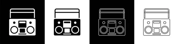 stock vector Set Home stereo with two speakers icon isolated on black and white background. Music system. Vector