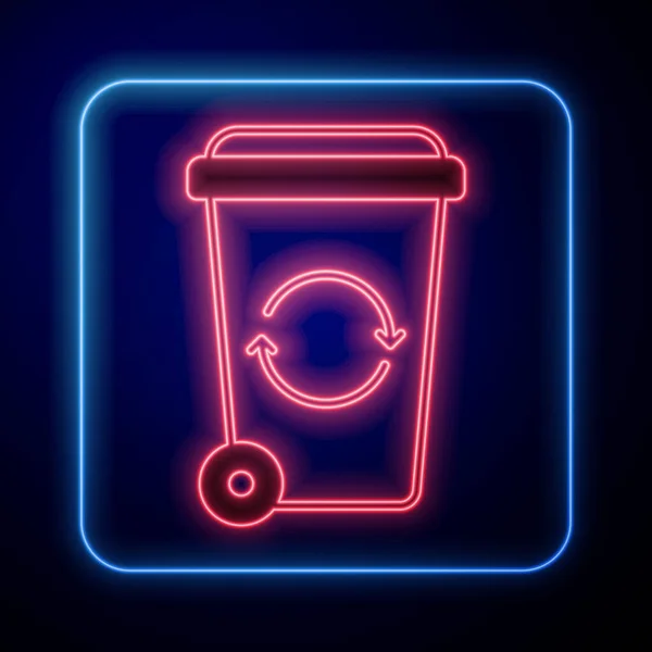 Zářící neon Koš s ikonou recyklačního symbolu izolovanou na černém pozadí. Ikona popelnice. Popelnice. Značka Koš na recyklaci. Vektor — Stockový vektor