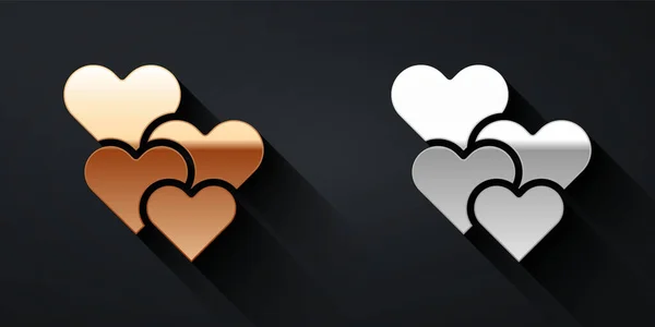 Ікона "Золоте і срібне серце" ізольована на чорному тлі. Романтичний символ пов'язаний, з'єднується, пристрасть і весілля. Щасливого Валентинів день. Довгий стиль тіней. Вектор — стоковий вектор