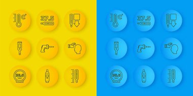 Tıbbi termometreyi, dijitali, vücut ısısını, meteorolojiyi ve ikonu ayarlayın. Vektör