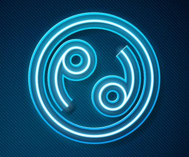 Parlak neon hattı, kanserli burç simgesi mavi arka planda izole edilmiş. Astrolojik yıldız falı koleksiyonu. Vektör