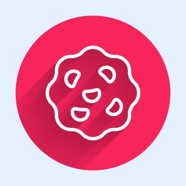 Beyaz çizgili kurabiye ya da uzun gölgeli çikolata ikonlu bisküvi. Kırmızı daire düğmesi. Vektör