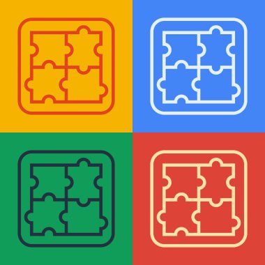 Psikoloji ikonundaki soruna popüler sanat çizgisi çözümü renk arkaplanında izole edilmiş. Bulmaca. Akıl sağlığı terapisi. Vektör