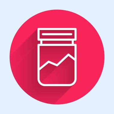 Beyaz çizgi uzun gölgeli plastik torba uyuşturucu ikonu. Sağlık tehlikesi. Kırmızı daire düğmesi. Vektör