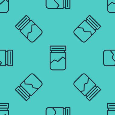 Siyah çizgi plastik torba dolusu uyuşturucu ikonu yeşil arka planda izole edilmiş pürüzsüz desen. Sağlık tehlikesi. Vektör