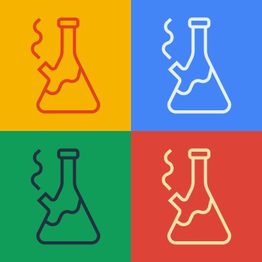 Esrar veya kenevir ikonu içmek için kullanılan cam marihuana serisi. Renkli arka planda izole edilmiş. Vektör