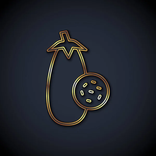 Gold line Eggplant icon isolated on black background. Vector — Stock vektor