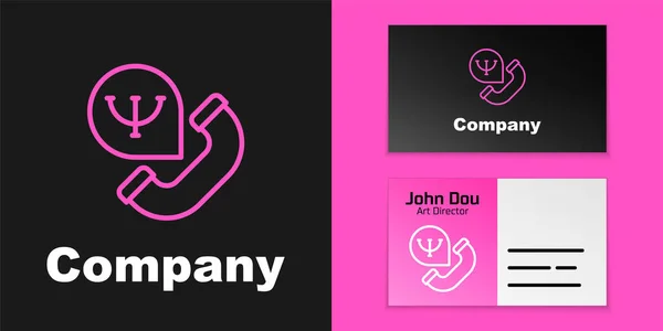 Roze lijn Online psychologische begeleiding afstand pictogram geïsoleerd op zwarte achtergrond. Psychotherapie, psychologische hulp, psychiater online consulting. Logo ontwerp template element. Vector — Stockvector