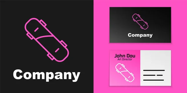 Icona Skateboard linea rosa isolata su sfondo nero. Sport estremi. Attrezzature sportive. Elemento modello di design logo. Vettore — Vettoriale Stock
