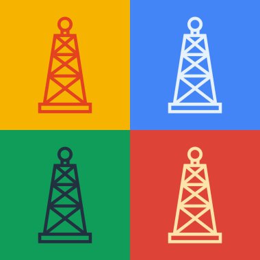 Pop Art Line Petrol sondaj ikonu renk arkaplanında izole edildi. Gaz kulesi. Endüstriyel nesne Vektör