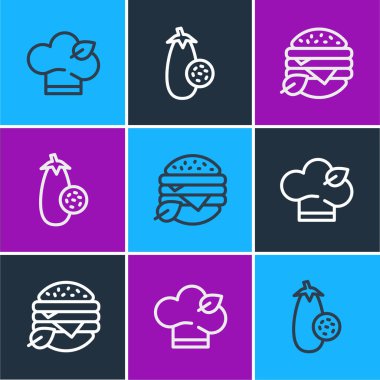 Vejetaryen gıda diyeti ve patlıcan ikonu hazırla. Vektör