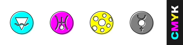 Conjunto de elementos de la Tierra, Símbolo Urano, Luna Llena y Mercurio icono. Vector — Vector de stock