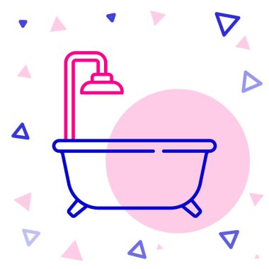 Beyaz arka planda duş ikonu olan küvet hattı. Renkli taslak konsepti. Vektör