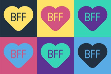 Pop Art BFF ya da en iyi arkadaşlar renkli arka planda sonsuza dek izole edilmiş ikon. Vektör.