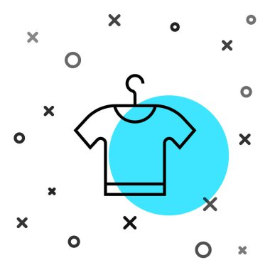 Beyaz arkaplanda siyah çizgi tişört simgesi izole edildi. Rastgele dinamik şekiller. Vektör.