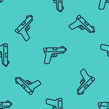 Siyah çizgi tabanca ya da silah ikonu yeşil arka planda izole edilmiş pürüzsüz desen. Polis ya da askeri silah. Küçük ateşli silah. Vektör.