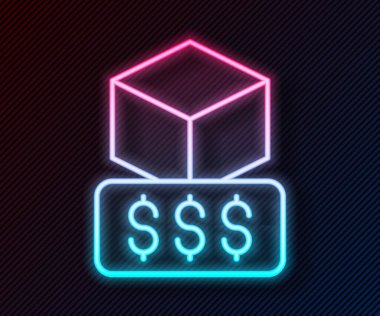 Parlayan neon hattı 3D yazıcı servisi simgesi siyah arkaplanda izole edildi. 3D baskı. Vektör.