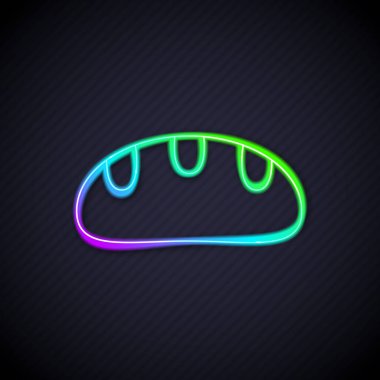 Parlayan neon hattı ekmek simgesi siyah arkaplanda izole edildi. Vektör.