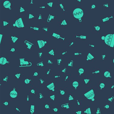 Şampanya kadehi, Noel balosu, figür patenler ve pürüzsüz bir kış şapkası. Vektör