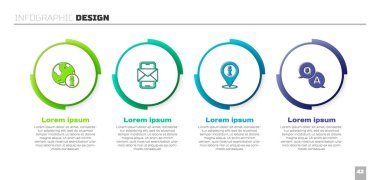 Bilgiyi, cep telefonunu ve zarfı, bilgi ve soru yanıtı olan konumu ayarla. Ticari bilgi şablonu. Vektör