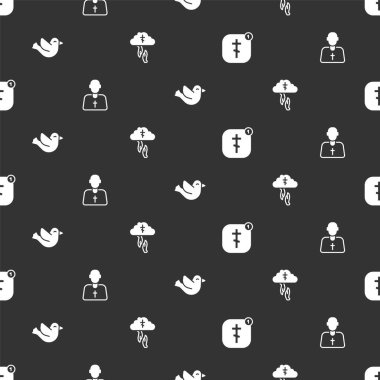 Çevrimiçi kilise papazı vaaz veriyor, rahip, güvercin ve Tanrı 'nın kusursuz şablona yardım eli uzatıyor. Vektör