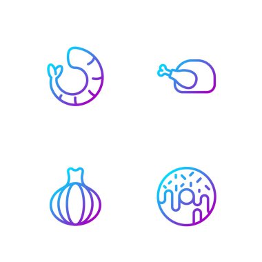 Donut, Soğan, Karides ve Kızarmış Hindi veya Tavuk. Renk simgeleri. Vektör