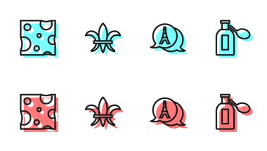 Eyfel Kulesi, Peynir, Fleur De Lys ve Parfüm ikonu. Vektör