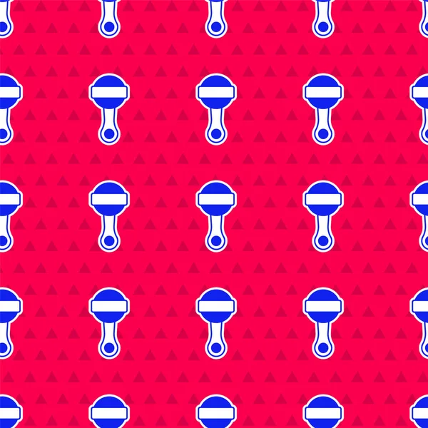 Mavi Çıngıraklı Bebek oyuncak ikonu kırmızı arka planda izole edilmiş pürüzsüz desen. Fasulye torbası işareti. Vektör