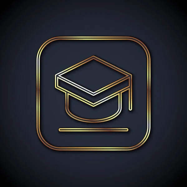 Zlatá Čára Graduation Cap Ikona Izolované Černém Pozadí Maturitní Klobouk — Stockový vektor