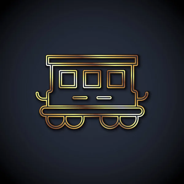 Gold Line Passenger Train Cars Toy Icon Isolated Black Background — Stock Vector