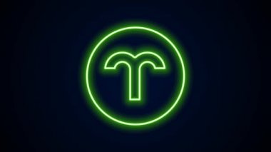 Parlayan neon hattı Aries burç simgesi siyah arka planda izole edildi. Astrolojik yıldız falı koleksiyonu. 4K Video hareketli grafik canlandırması