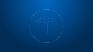 Beyaz çizgi Aries burç simgesi mavi arka planda izole edildi. Astrolojik yıldız falı koleksiyonu. 4K Video hareketli grafik canlandırması