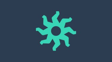 Turkuaz Güneş simgesi mavi arkaplanda izole edildi. 4K Video hareketli grafik canlandırması