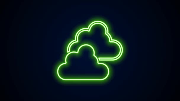 Glowing neon line Cloudy weather icon isolated on black background. 4K Video motion graphic animation — Vídeo de stock