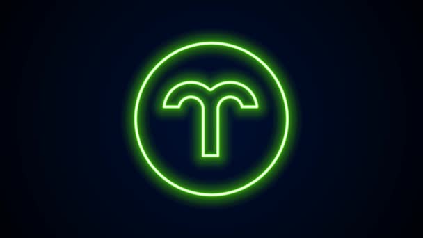 Glowing neon line Aries zodiac sign icon isolated on black background. Astrological horoscope collection. 4K Video motion graphic animation — Stock Video