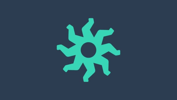 Tyrkysová ikona Slunce izolovaná na modrém pozadí. Grafická animace pohybu videa 4K — Stock video