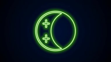 Parlayan neon hattı güneş tutulması simgesi siyah arkaplanda izole edildi. Tam sonar tutulması. 4K Video hareketli grafik canlandırması