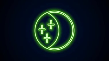 Parlayan neon hattı güneş tutulması simgesi siyah arkaplanda izole edildi. Tam sonar tutulması. 4K Video hareketli grafik canlandırması