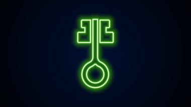 Parlayan neon hattı Eski sihirli anahtar simgesi siyah arkaplanda izole edildi. 4K Video hareketli grafik canlandırması